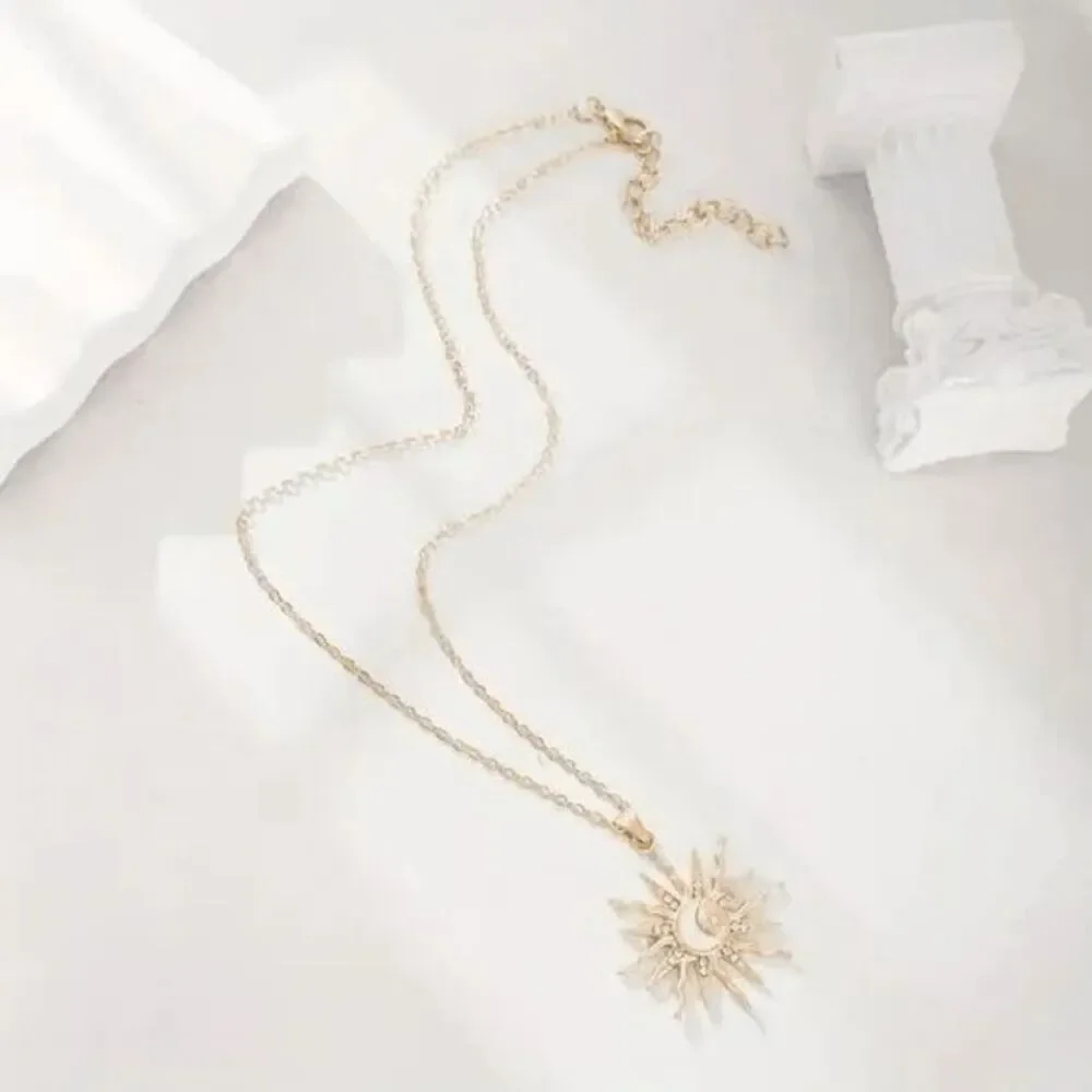Boho Sun Moon Star Diamond Gold Pendant Necklace
